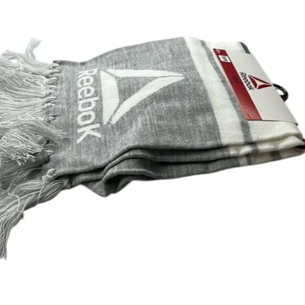 Reebok‎ Light Grey Rally Scarf With Logo fringe Bottom NWT